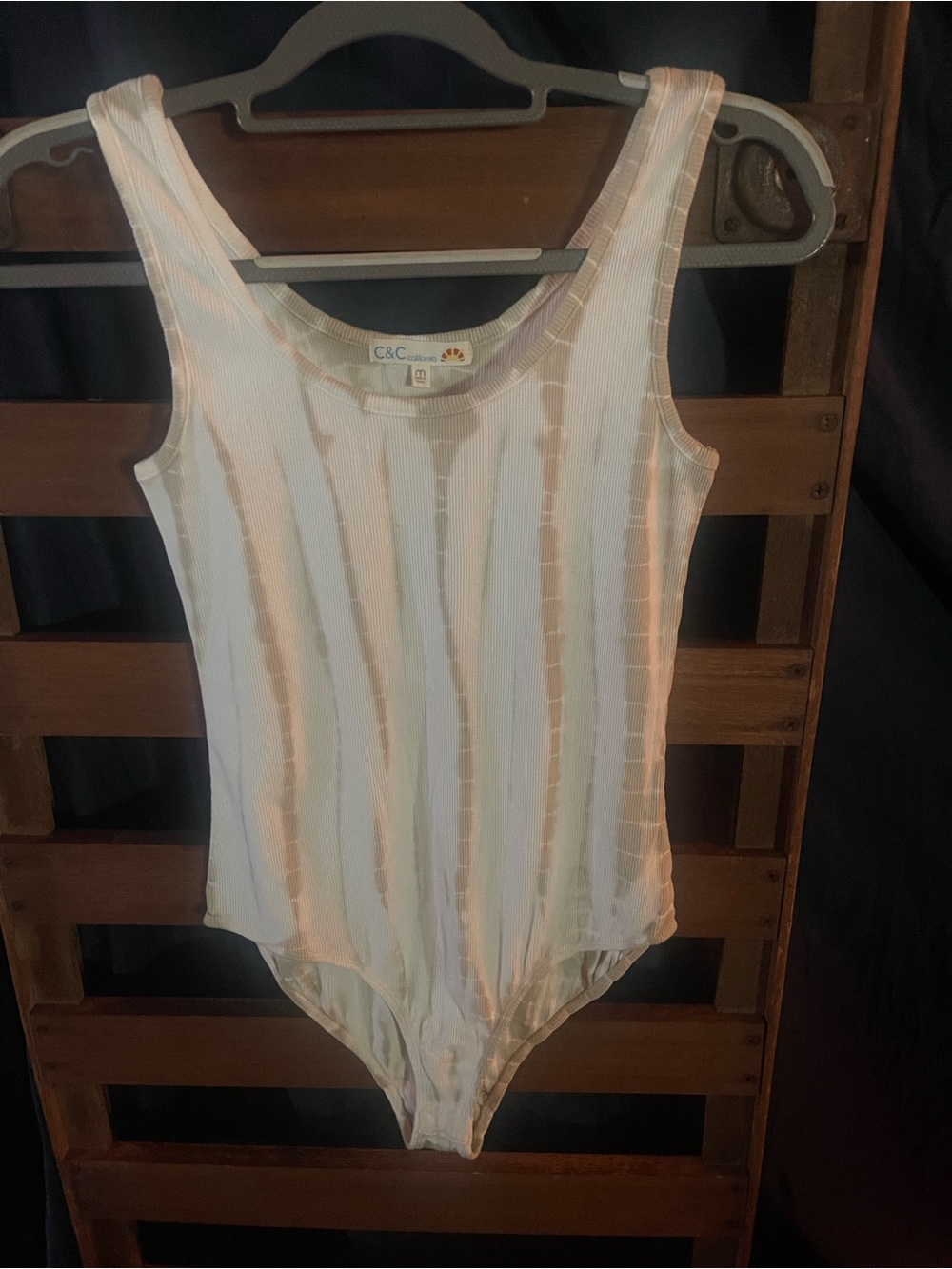 C&C California Cream and tan Ribbed Women’s ribbed bodysuit